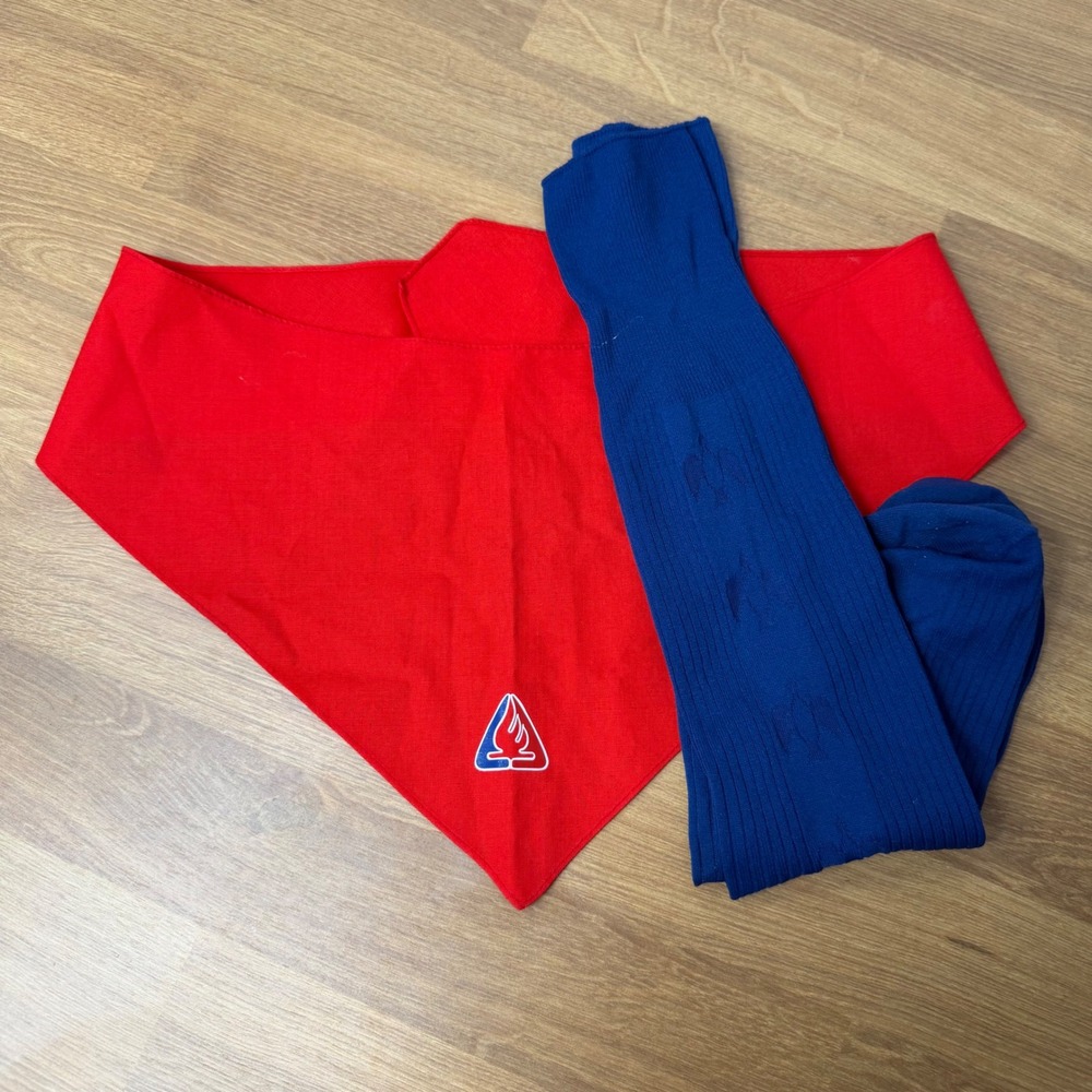 Vintage Camp Fire Girls Boys Red Neckerchief and Bluebird Blue Knee High Socks